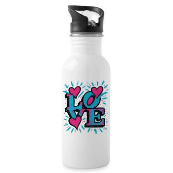 Liebe – Herz – Valentinstag – Hochzeit - Trinkflasche mit integriertem Trinkhalm - Weiß - Rechts