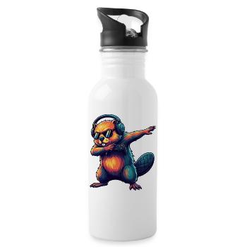 Gamer Beaver Playing Video Games Art - Water bottle with straw - white - Right