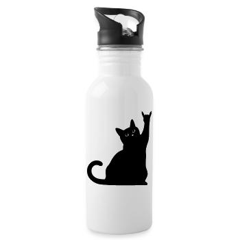 Black Cat – Devil Horns Silhouette - Water bottle with straw - white - Right