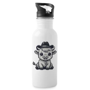 Cow with cowboy hat cartoon - Water bottle with straw - white - Right