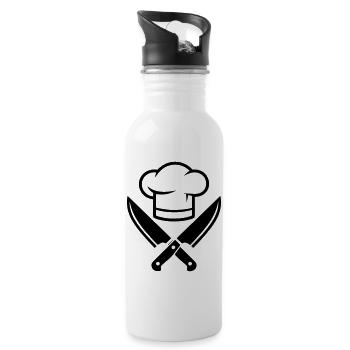 Chef's Hat Knife Silhouette - Water bottle with straw - white - Right