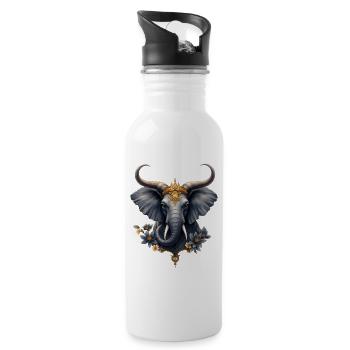 Imperial Elephant Blue Flower - Water bottle with straw - white - Right