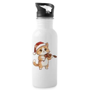 Chaton de Noël jouant du violon - Gourde avec paille intégrée - blanc - Droite