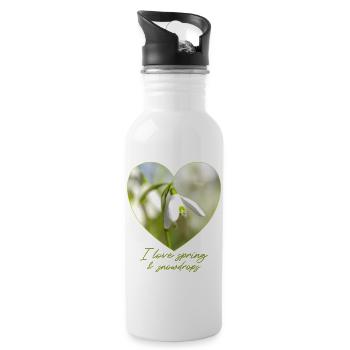 Heart with snowdrops i love spring - Water bottle with straw - white - Right