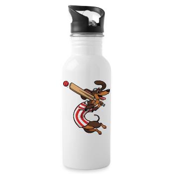 Lustiger Dackel Beim Cricket Spielen - Trinkflasche mit integriertem Trinkhalm - Weiß - Rechts