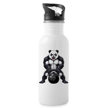 Panda Kettlebell Fitness Workout Cartoon  - Trinkflasche mit integriertem Trinkhalm - Weiß - Rechts