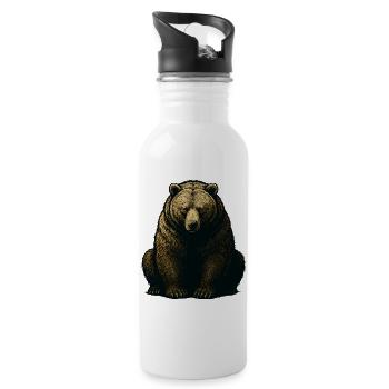 Mountain bear engraving gold tones - Water bottle with straw - white - Right