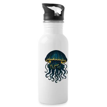 Blue Yellow Jellyfish Neon - Water bottle with straw - white - Right
