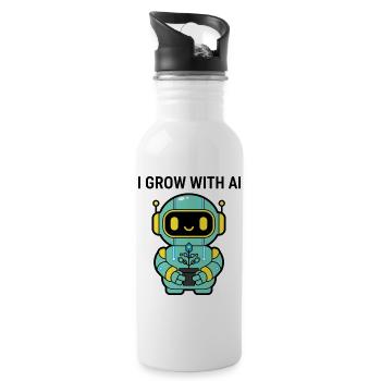 Kawaii-Roboter I Grow mit KI-Aufkleber - Trinkflasche mit integriertem Trinkhalm - Weiß - Rechts