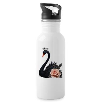 Cygne noir couronné de rose - Gourde avec paille intégrée - blanc - Droite