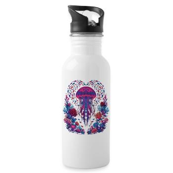 Retro Jellyfish Aesthetic Ocean - Water bottle with straw - white - Right