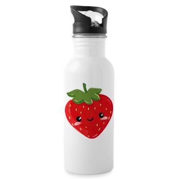 Erdbeere Niedlich - Trinkflasche mit integriertem Trinkhalm - Weiß - Rechts