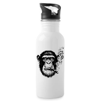Schimpanse rauchende Zigarre - Trinkflasche mit integriertem Trinkhalm - Weiß - Rechts