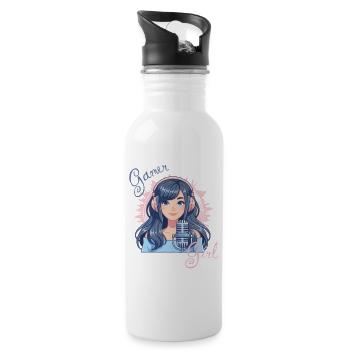 Kawaii Gamer Girl – Cute Anime Streamer Motif - Water bottle with straw - white - Right