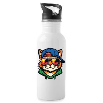 Cat with sunglasses - Water bottle with straw - white - Right