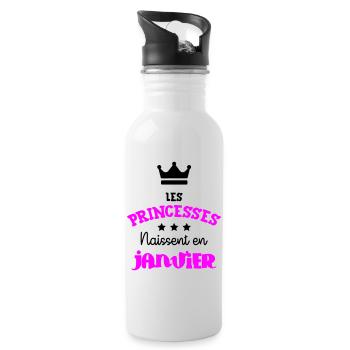 Princesse née en Janvier Joli Cadeau Anniversaire - Gourde avec paille intégrée - blanc - Droite
