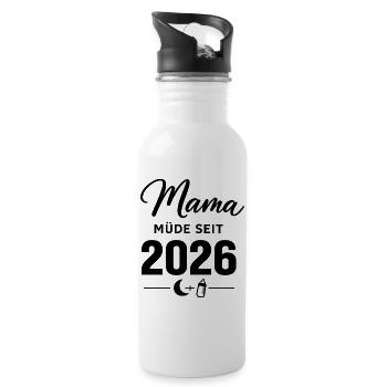 Mama müde seit 2026 süßes Baby Statement - Trinkflasche mit integriertem Trinkhalm - Weiß - Rechts