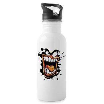 Orange large opened yelling mouth with crazy look - Water bottle with straw - white - Right