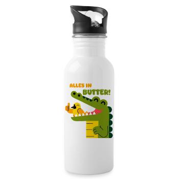 Alles in Butter: Alligator und Spatz - Trinkflasche mit integriertem Trinkhalm - Weiß - Rechts