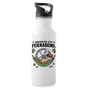 Feierabend Hamster Geld Freiheit Humor - Trinkflasche mit integriertem Trinkhalm - Weiß - Rechts