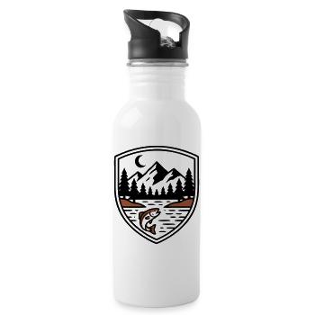 Mountains Forest Fish Shield Logo - Water bottle with straw - white - Right