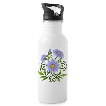 Blumen - Trinkflasche mit integriertem Trinkhalm - Weiß - Rechts
