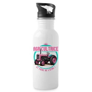 Agricultrice et fière de l’être - design tracteur  - Gourde avec paille intégrée - blanc - Droite
