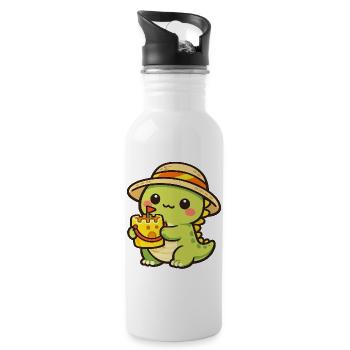 Kawaii Dino mit Kuchenhut - Trinkflasche mit integriertem Trinkhalm - Weiß - Rechts