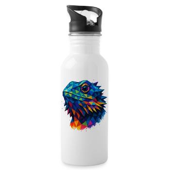 Bartagame Geometrischer Stil Low Poly Blau - Trinkflasche mit integriertem Trinkhalm - Weiß - Rechts