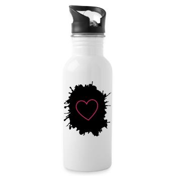Neon Pink Herz-Umriss auf Schwarz - Trinkflasche mit integriertem Trinkhalm - Weiß - Rechts
