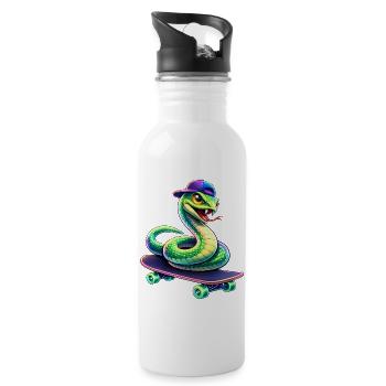 Neon Skate Snake Skateboard Animal - Trinkflasche mit integriertem Trinkhalm - Weiß - Rechts
