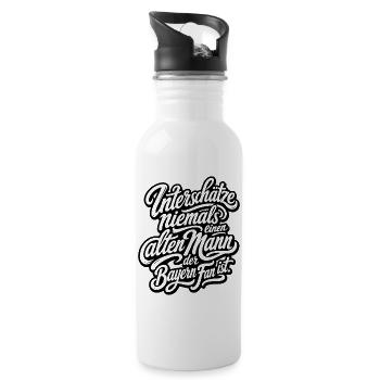 Alter Mann - Bayern Fan | Geschenk Fußball - Trinkflasche mit integriertem Trinkhalm - Weiß - Rechts