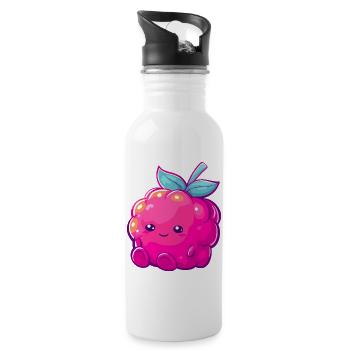 Kuschelige Himbeer-Kawaii Frucht Illustration - Trinkflasche mit integriertem Trinkhalm - Weiß - Rechts