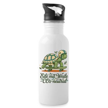 Schildkröte Skateboard Nachhaltig Spruch Design - Trinkflasche mit integriertem Trinkhalm - Weiß - Rechts