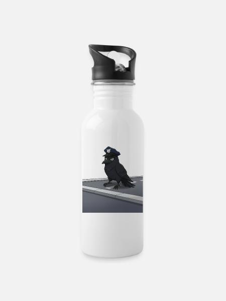 Raven as a police officer on the street - Water bottle with straw - white
