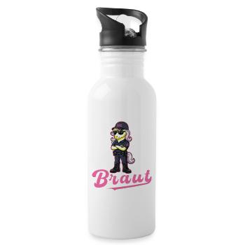 Security of the bride unicorn bachelor party bachelor shot - Water bottle with straw - white - Right