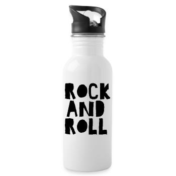 Rock'n'Roll-Logo mit Distressed - Trinkflasche mit integriertem Trinkhalm - Weiß - Rechts