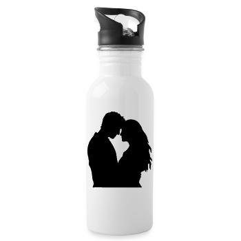 Couple Silhouette Amour Romance Petit ami de la Saint-Valentin - Gourde avec paille intégrée - blanc - Droite