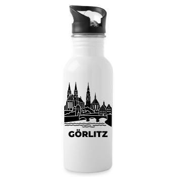 Görlitz Silhouette Wahrzeichen - Trinkflasche mit integriertem Trinkhalm - Weiß - Rechts
