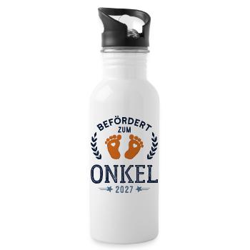 Befördert zum Onkel 2027 Cooler Onkel - Trinkflasche mit integriertem Trinkhalm - Weiß - Rechts