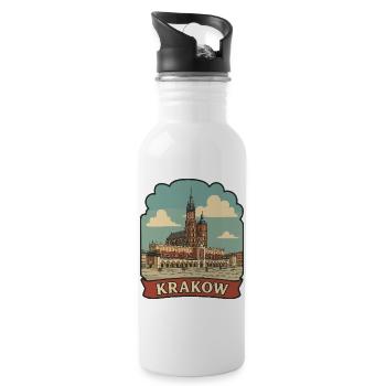 Krakow Poland Market Square Vintage Travel Badge - Water bottle with straw - white - Right