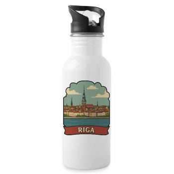 Autocollant rétro de voyage de la vieille ville de Lettonie de Riga - Gourde avec paille intégrée - blanc - Droite