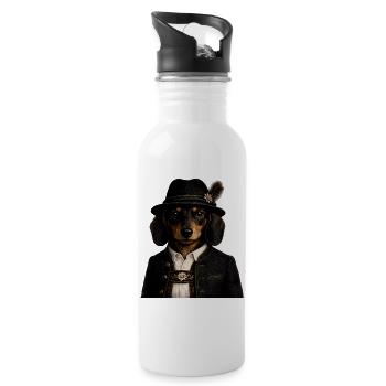 Schwarzwald Dackel in Herrentracht - Trinkflasche mit integriertem Trinkhalm - Weiß - Rechts