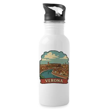 Verona Arena Italy Retro Travel Badge Sticker - Water bottle with straw - white - Right