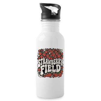 Champ de fraises rétro - Gourde avec paille intégrée - blanc - Droite
