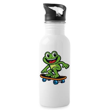 Frog on Skateboard – Cartoon Design - Water bottle with straw - white - Right