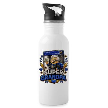 Super Grandpa Money On Frontdoor - Superhero Grandpa - Water bottle with straw - white - Right
