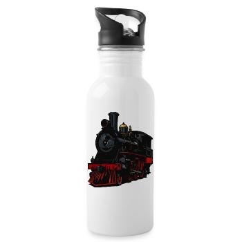 Dampflok Retro-Look - Trinkflasche mit integriertem Trinkhalm - Weiß - Rechts