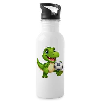 Little Green Dino Playing Soccer – Sporty D - Water bottle with straw - white - Right