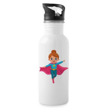Flying cartoon superheroine with purple cape - Water bottle with straw - white - Right